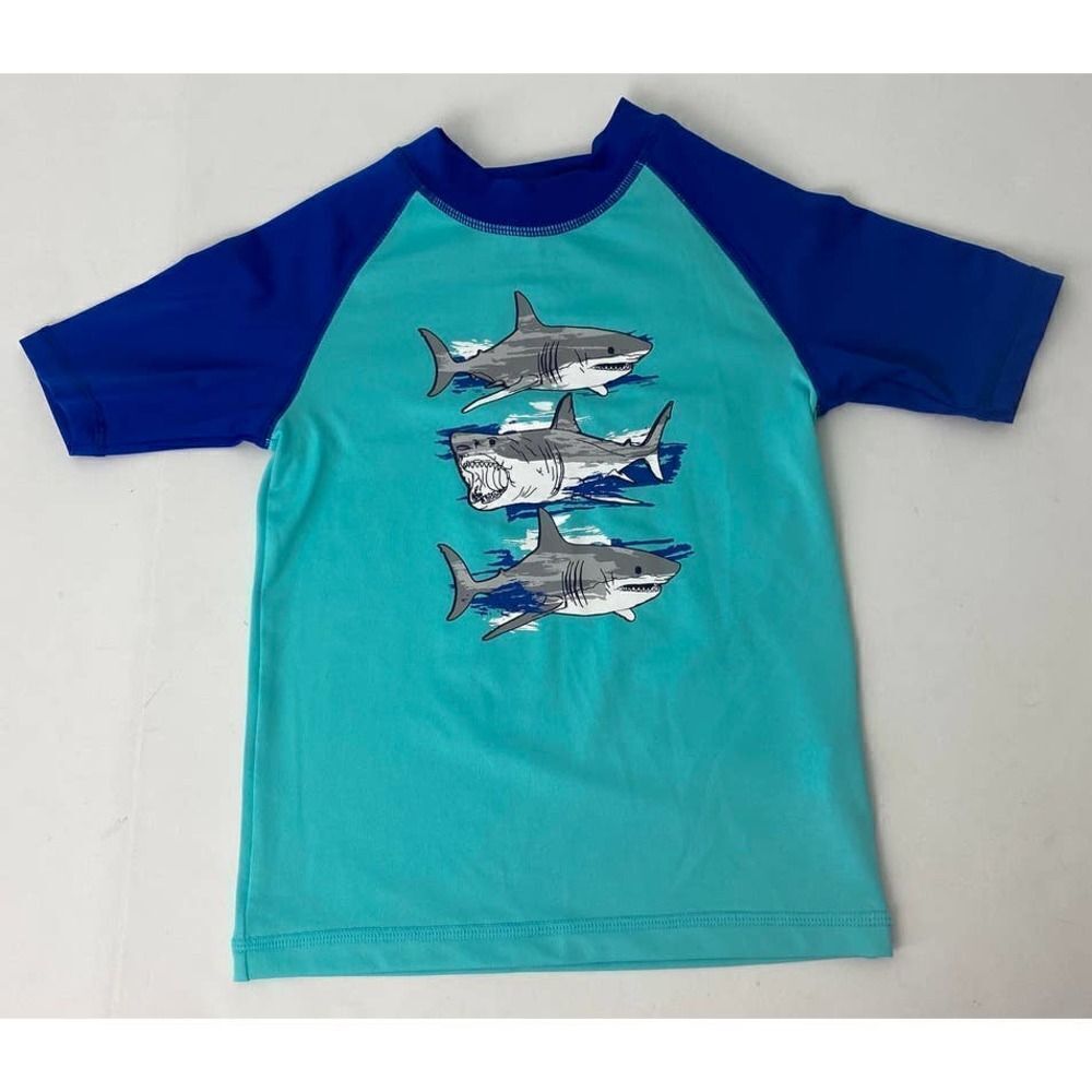 Place Sport Swim Shirt Blue Sharks Beach Sun - Kids Size Small